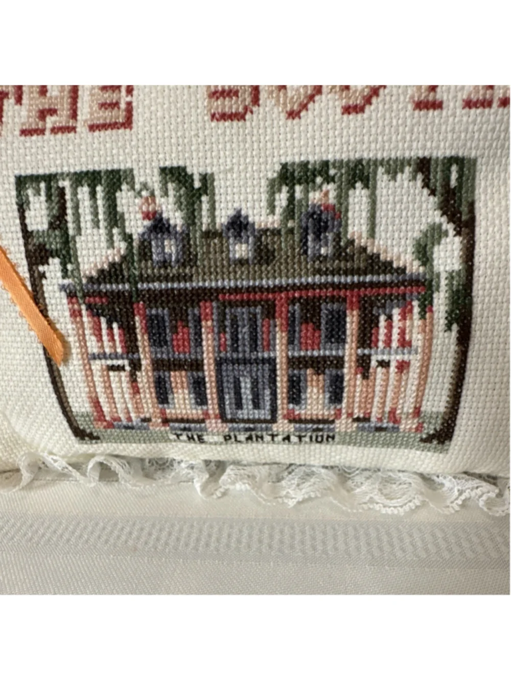 Handmade Lace Trim Embroidered Pillow The South Plantation Ribbon Flower